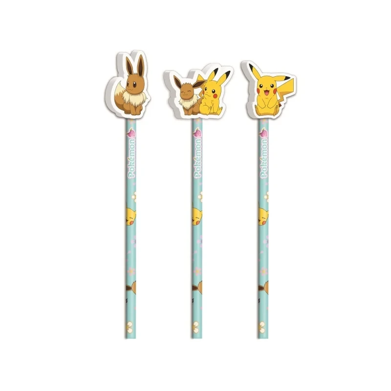POKEMON - Collection Flower - Set de 3 Crayons avec Topper