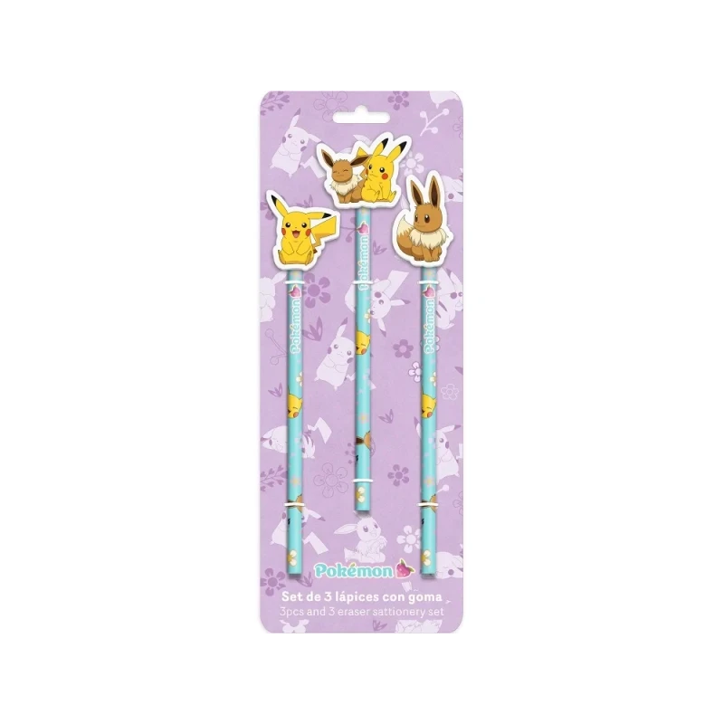 POKEMON - Collection Flower - Set de 3 Crayons avec Topper
