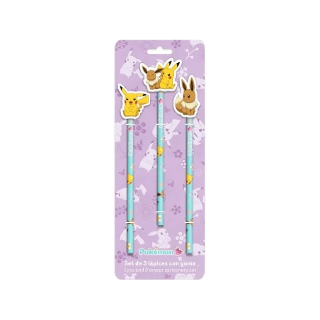 POKEMON - Collection Flower - Set de 3 Crayons avec Topper